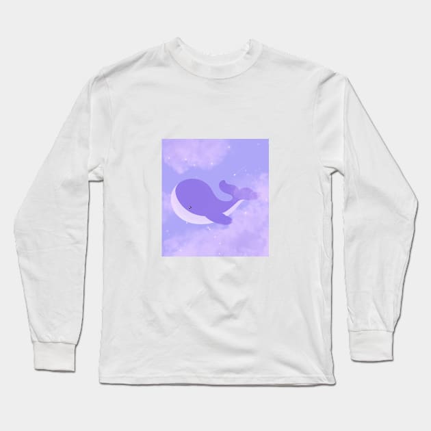 Purple Whale in sky Long Sleeve T-Shirt by tinyfloofstar